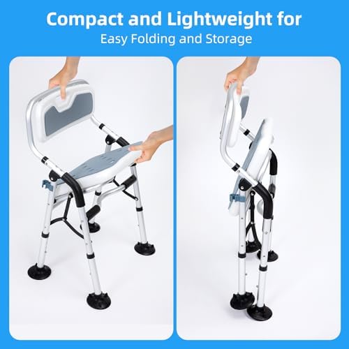 Shower Chair for Inside Shower,Foldable Shower Chair for Elderly and Disabled, Adjustable Height Chairs with Padded Arms and Back for Bathroom,Compact and Comfortable，Regular Standard