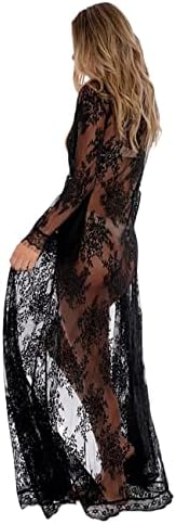 BUTTZO Women Sexy Long Lace Dress Sheer Gown See Through Lingerie Kimono Robe Swimsuit Cover Up