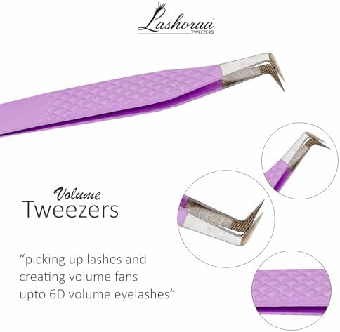 LASHORAA Lash Tweezers Set for Eyelash Extensions - 3 Piece Precision Fiber Tip Diamond Grip, Volume, L-Shape Boot, 90 Degree Tweezers - Includes Leather Case for Classic Lashes & Premade Fans
