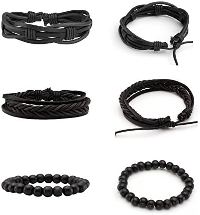 MILAKOO 6 Pcs Punk Braided Leather Bracelets for Men Women Cuff Wrap Wristbands Adjustable