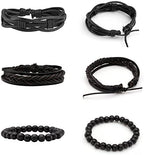 MILAKOO 6 Pcs Punk Braided Leather Bracelets for Men Women Cuff Wrap Wristbands Adjustable