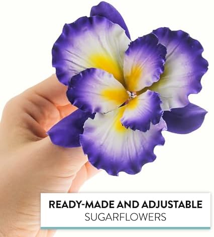 Global Sugar Art Dutch Iris Sugar Cake Flowers, Purple with Yellow Center 1 Count by Chef Alan Tetreault