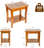 16" Compact Teak Shower Bench with Shelf, Premium Teak Shower Stool, Durable Waterproof Seat for Inside Shower, Solid Teak Wood Bench for Bathroom, Indoor & Outdoor Use