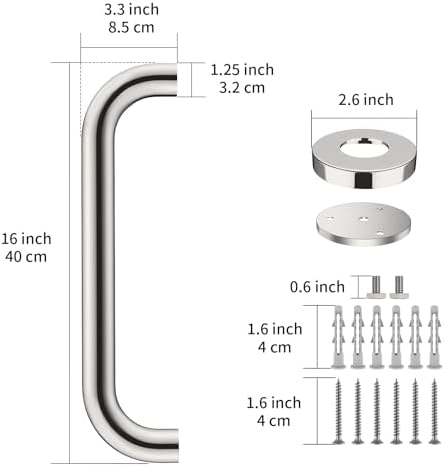 2 Pack 16 Inch Shower Grab Bar - 1.25" Diameter, ZUEXT Chrome Stainless Steel Bathroom Grab Bar Handle, Bathroom Balance Bar,Safety Hand Rail Support,Handicap Injury Elderly Senior Assist Bath Handle