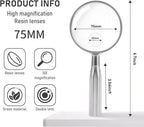 Lakei Magnifying Glass,10X Handheld Reading Magnifying Glass， 75mm Shatter Resistant Lens, Non-Slip Handle, Suitable for Elderly Reading, Adults Close Work, Hobbies and Science (Silver)
