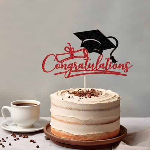Congratulations 2026 Graduation Cake Topper,Congrats Grad Cake Decor - 2026 High School/College/Senior Graduation Party Decorations Supplies (Red and black.)