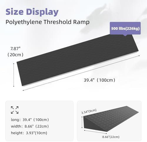 Henka 3.5" Rise Threshold Ramps for Doorways, Wheelchair Ramp for Home Steps, Door Threshold Ramp with Anti-Slip Surface (Color: Black, Size: 39x7.6x3.5in)