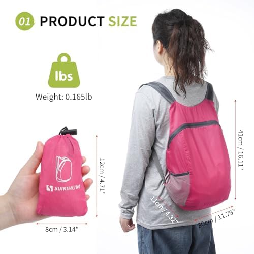 20L Ultra Hiking-Daypack Lightweight Foldable Travel Packable Backpack for Camping Cycling Outdoor,rose Red