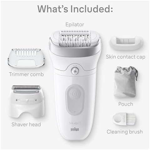 Braun Epilator Silk-épil 7, Hair Removal Device, Women Shaver & Trimmer, Wet and Dry, Wide Head, Includes Shaver Head and Trimmer Comb, SE7-041, Silver