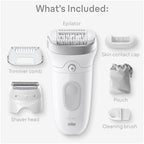 Braun Epilator Silk-épil 7, Hair Removal Device, Women Shaver & Trimmer, Wet and Dry, Wide Head, Includes Shaver Head and Trimmer Comb, SE7-041, Silver