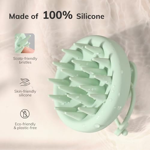 Sndyi Silicone Scalp Massager Shampoo Brush, Hair Scrubber with Soft Silicone Bristles, Scalp Scrubber/Exfoliator for Dandruff Removal, Wet Dry Scalp Brush for Hair Growth & Scalp Care, Mint Green