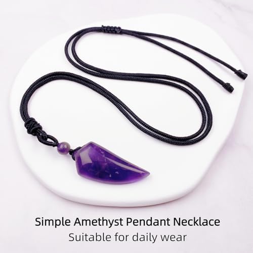 EDEN'S CALL Natural Stone Necklace for Men and Women Adjustable Cord Wolf Tooth Amulet Healing Crystal Stone Pendant Necklace for Lucky Love