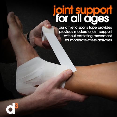 d3 Athletic Sports Tape White 1.5" x 15yds - 1 Roll Hand Tearable Zinc Oxide Tape for Thumb, Wrist & Ankle Support, Strong Joint Strapping for Athletes, Medical Trainers & First Aid