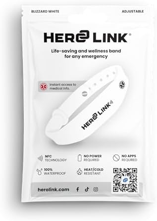 Hero Link® Medical ID Bracelet & Wellness Wristband – Adjustable Silicone, Waterproof, Heat-Resistant, Smart Band with NFC Tag for Instant Emergency Info Access