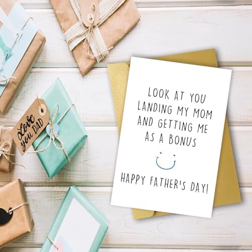 OJsensai Funny Stepdad Fathers Day Card from Step Son Daughter, Gifts for Bonus Dad, Happy Fathers Day for Step Dad
