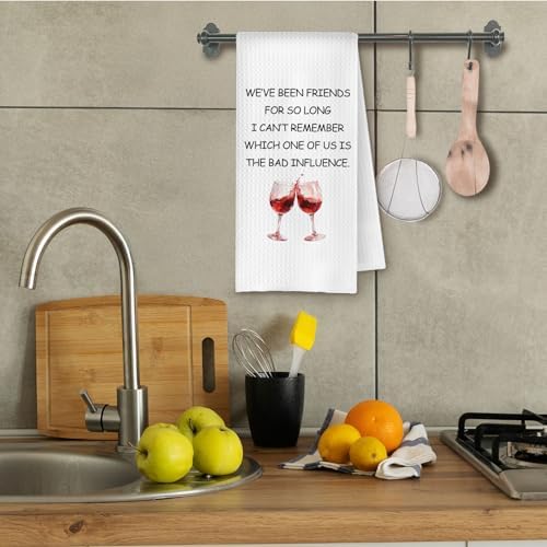 Funny Wine Friendship Kitchen Towels Decorative, Best Friend Bestie Friendship Gifts, Wine Lover Drinker Gifts Dish Hand Tea Towels for Kitchen Bar Cart, 16x24 Inch
