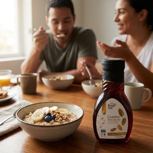 Royal Palm Golden Date Syrup (12oz) – 100% Pure Date Molasses, Natural Sugar Substitute, No Added Sugar, Vegan, Non-GMO, Gluten-Free, Healthy Sweetener for Coffee, Baking & Pancakes