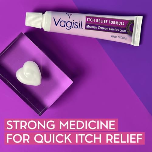 Vagisil Maximum Strength Feminine Anti-Itch Cream with Benzocaine for Women, Helps Relieve Yeast Infection Irritation, Gynecologist Tested, Fast-Acting, Soothes and Cools Skin, 1 oz