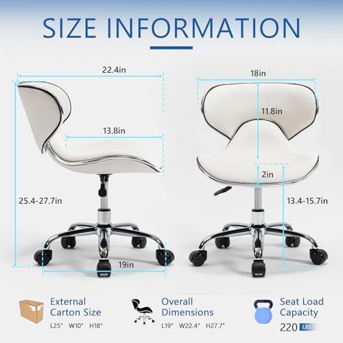 Lessmore White Swivel & Adjustable Pedicure Stool - Ergonomic Nail tech Chair for Salon Professionals, Comfortable Pedicure Chair with Smooth Rotation (1,Creamy White)