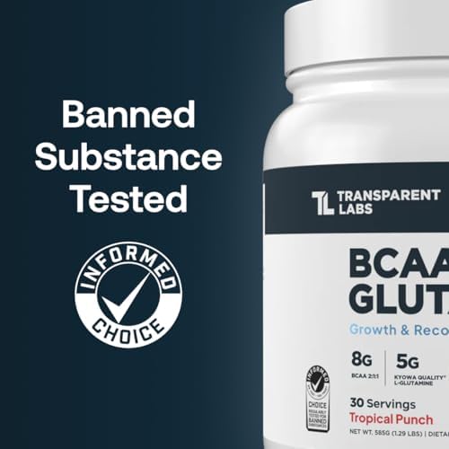 Transparent Labs BCAA Glutamine - 8000 Mg of BCAA Powder with L Glutamine for Post Workout Recovery, Muscle Growth, & Increased Endurance - 30 Servings, Strawberry Lemonade
