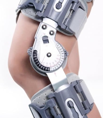 Rom Hinged Knee Brace, Knee Fixed Brace for Left or Right Leg, Adjustable Velcro Orthopedic Support Stabilizer, Post Op Knee Brace for ACL, PCL, MCL Injury, Grey