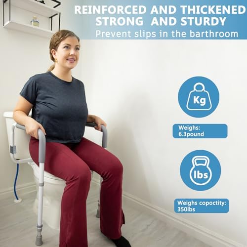 Toilet Safety Rails for Elderly Adults - Adjustable Bathroom Toilet Safety Frame with Handles - Stand Alone Toilet Grab Bar for Senior, Handicap & Disabled,Fits Most Toilets, White, TRX-8002