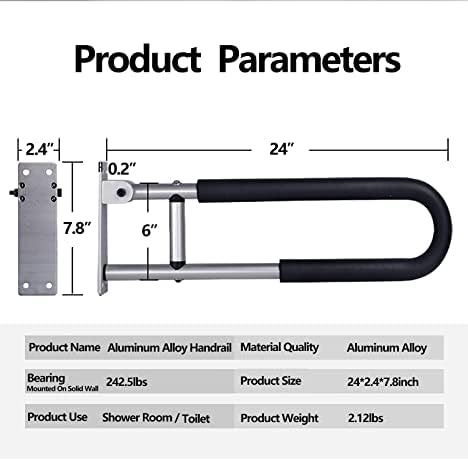 23.6 inch Foldable Handrail Grab Bars, Wall Mounted Toilet Safety Support for Handicap Elderly Seniors Disabled, Shower Bathroom Accessories…