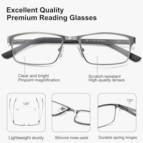 EYECEDAR 5 Pack Reading Glasses Men Ultra-thin Metal Frames Spring Hinges Readers for Men 1.5