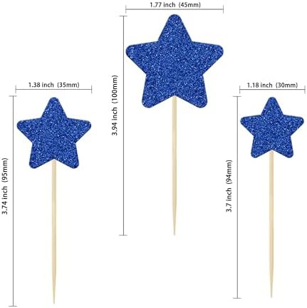 Gyufise 42Pcs Mixed Size Deep Blue Little Star Cupcake Toppers Glitter Twinkle Star Cupcake Picks for Wedding Engagement Bridal Shower Baby Shower Birthday Party Cake Decorations Supplies