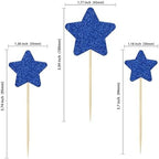 Gyufise 42Pcs Mixed Size Deep Blue Little Star Cupcake Toppers Glitter Twinkle Star Cupcake Picks for Wedding Engagement Bridal Shower Baby Shower Birthday Party Cake Decorations Supplies