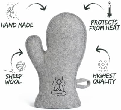 Premium Sauna Mitten Wool Glove for Heat Protection – Natural Grey Felt Heat-Resistant Hand Mitt for Finnish, Russian & Traditional Saunas or Steam Room – Banya Accessory & Spa Gift for Men and Women