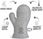 Premium Sauna Mitten Wool Glove for Heat Protection – Natural Grey Felt Heat-Resistant Hand Mitt for Finnish, Russian & Traditional Saunas or Steam Room – Banya Accessory & Spa Gift for Men and Women