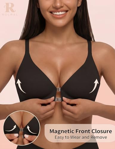 Front Closure Bras for Women Magnetic Deep V Bra Racerback Wireless Seamless Bralettes Comfy No Underwire Jelly Bra