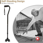 Dotday 2 Pack Cane Tips for Stability, Self Standing Cane Base for Most Walking Canes, Walking Sticks, Folding Canes, Non-Slip Replacement Quad Cane Tip, Heavy Duty 4 Prong Rubber Cane Foot Pad, Black
