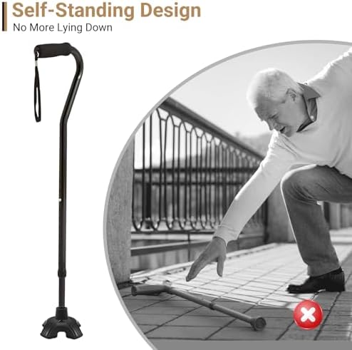 Dotday 2 Pack Cane Tips for Stability, Self Standing Cane Base for Most Walking Canes, Walking Sticks, Folding Canes, Non-Slip Replacement Quad Cane Tip, Heavy Duty 4 Prong Rubber Cane Foot Pad, Black