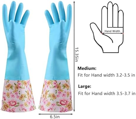 KINGFINGER Rubber Latex-Free Waterproof Dishwashing Gloves,2 Pair Medium Long Cuff Flock Lining Household Cleaning Gloves