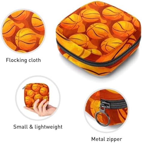 Sanitary Napkin Storage Bag, Zipper Period Pouch for Teen Girls Women, Portable Menstrual Tampons Collect Bags Basketball