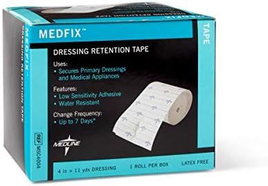 Medline MedFix Dressing Retention Tape with S-Release Liner, Secures Primary Dressings and Medical Appliances, 4" x 11 yd