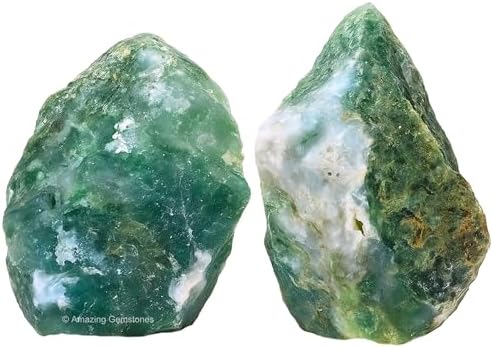 Amazing Gemstone Moss Agate Raw Crystals and Healing Stones, Natural Rocks for Tumbling and DIY Raw Stones and Crystals (1 Piece)