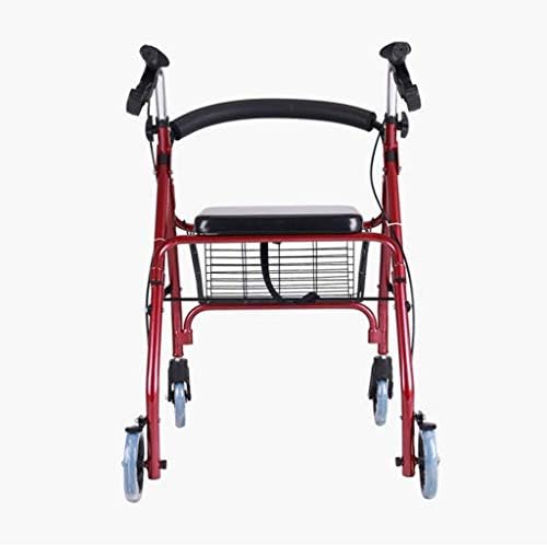for Seniors 4 Wheel Walker Lightweight Folding Adjustable Height Walking Frame Elderly with Seat Basket Walking Aid Aluminium Adult Walking Frame Walker Durable i(