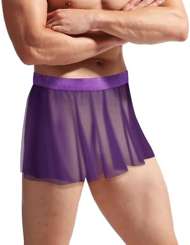 Men’s Mesh Skirt Sexy Sheer Mini Skirt Cross-Dressing Sissy Tulle Lingerie See Through Skirt Nightwear Gay Underwear