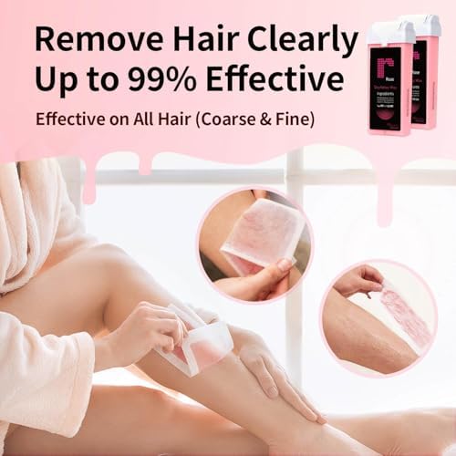 Roll On Wax Refill- Easy Home Waxing for Large Areas, 6 Weeks Smooth Skin (4 Wax Cartridges, 50 Waxing Strips, 5 Removal Wipes) (Rose)