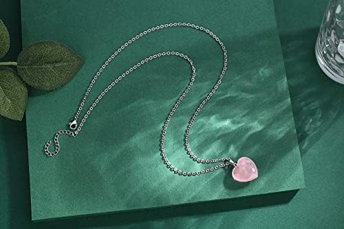 QINJIEJIE Rose Quartz Necklace Healing Crystal Necklaces Heart Love Real Crystals Reiki Energy for Women Mothers Day Gift Christmas Stocking Stuffers for Women