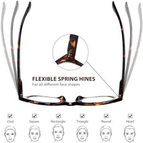 Oversized Reading Glasses for Women Men Trendy Large Frame Blue Light Blocking Readers Eyewear with Spring Hinges