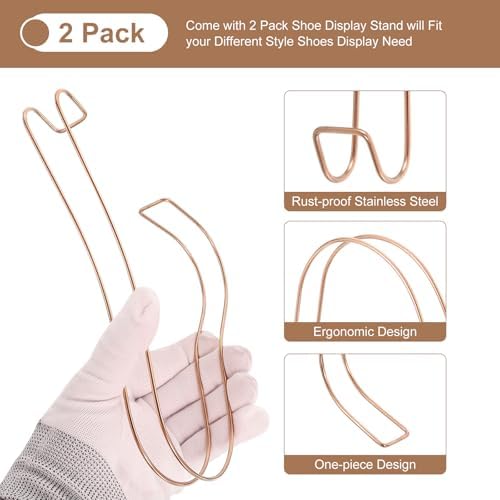 uxcell 2Pcs Shoe Display Stand, Stainless Steel High Heel Shoe Display Stand, Rust-Proof Sandals Shoe Support Rack Holder Forms Inserts for Shoe Store Retail Home, Rose Gold
