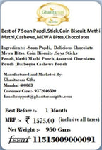 Ghasitaram Gifts Rakhi Gifts for Brothers Rakhi Sweets - Best of 7 Soan Papdi Box, SOYA Sticks, Coin Biscuits, Methi Mathi, Barbeque Cashews, MEWA Bites, Assorted Chocolates Pouch with 2 Beads Rakhis