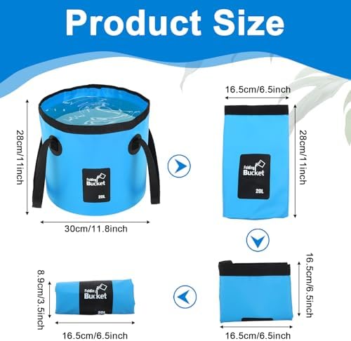 3 PCS 5 Gallon Collapsible Water Bucket, 20L Foldable PVC Bucket with Handles, Multiple Use Portable Fold up Lightweight Container Buckets PVC Folding 5 Gallon for Camping Fishing Outdoor