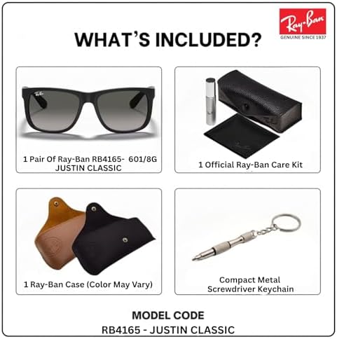 Ray-Ban RB4165 JUSTIN CLASSIC Square Shape Sunglasses with Official Eyewear Kit