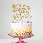 Glitter She Said Yes Cake Topper - Ring Rose Flower Mr & Mrs Anniversary Cake Topper, Funny Wedding Engagement Bachelorette Party Decorations Gold