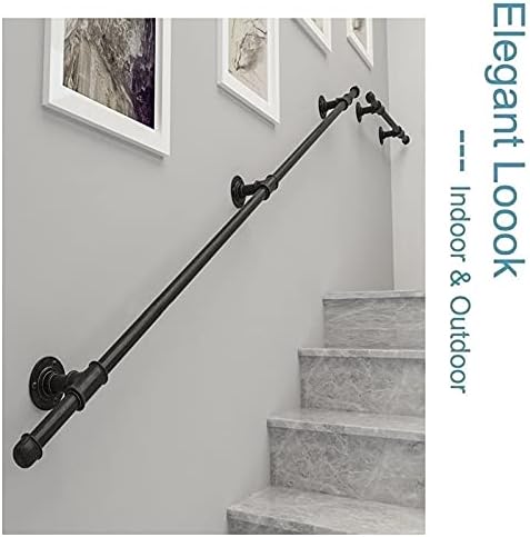 Outdoor Grab Rail, Wall Balustrade Foot Rail Support Handle Safety Bar Stairs Handrail Banister Rail Support Kit External Outside, Black Metal Wrought Iron (Size : 13.1ft/400cm)
